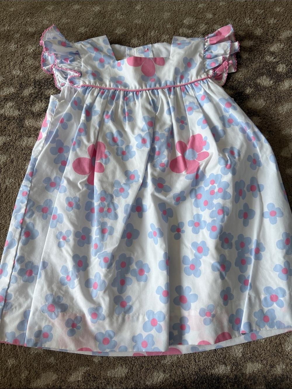 The Beaufort Bonnet Company White Dress with Pink and Light Blue Floral Print
